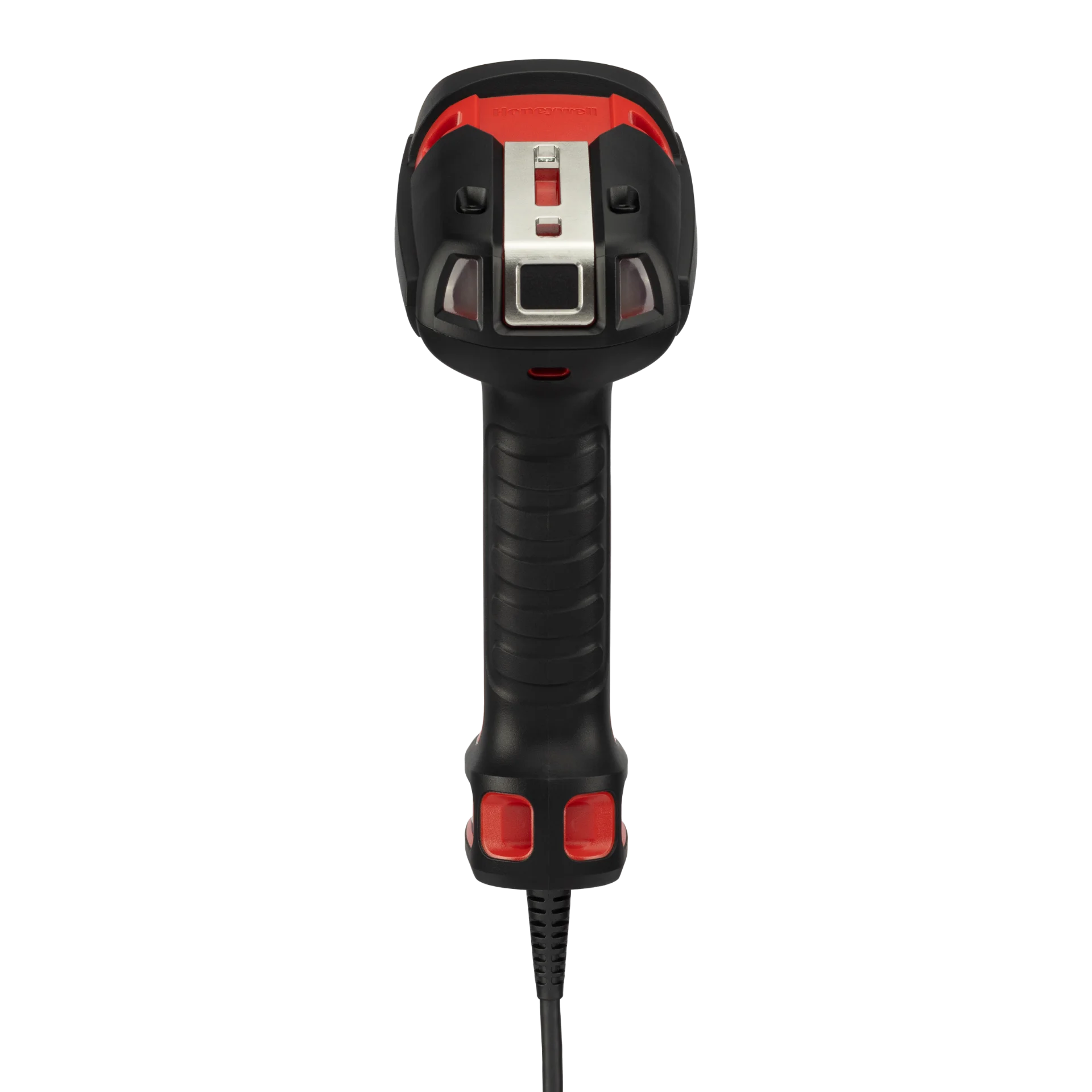 Barcode-Scanner Honeywell Granit Ultra 2100i XR – gerade Rückansicht mit Metallbügel, schwarzem Griff und Kabel.