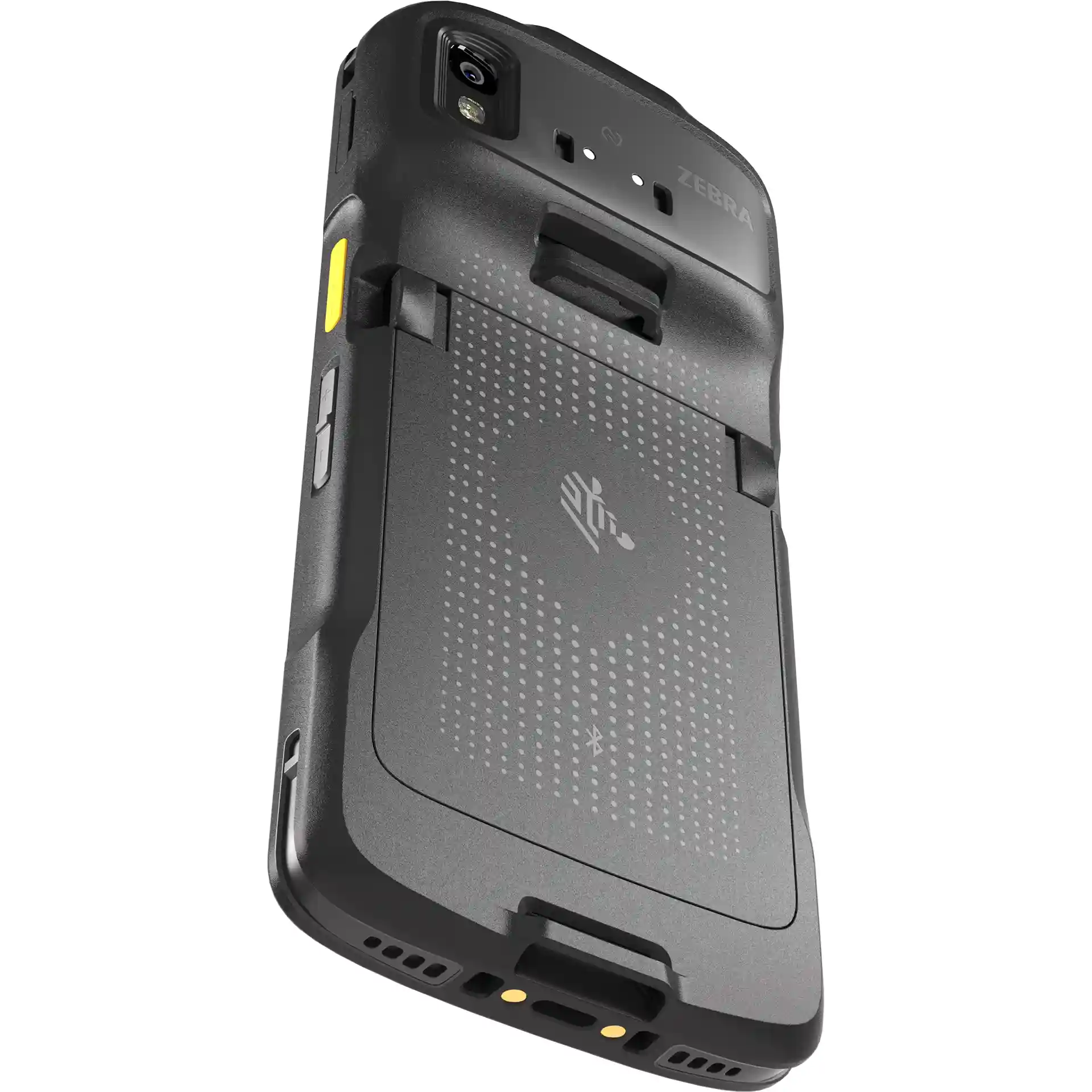 Zebra TC22/TC27 MDE Gerät, Rückansicht links, Kameramodul, Anschlüsse und Gehäusedetails sichtbar.