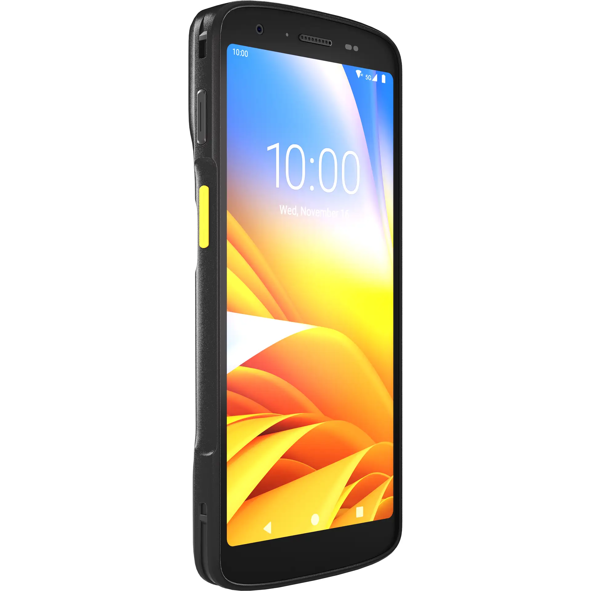 Zebra TC22/TC27 MDE Gerät, linksseitige Frontansicht, Display an, Bedientasten und Gehäusedetails erkennbar.