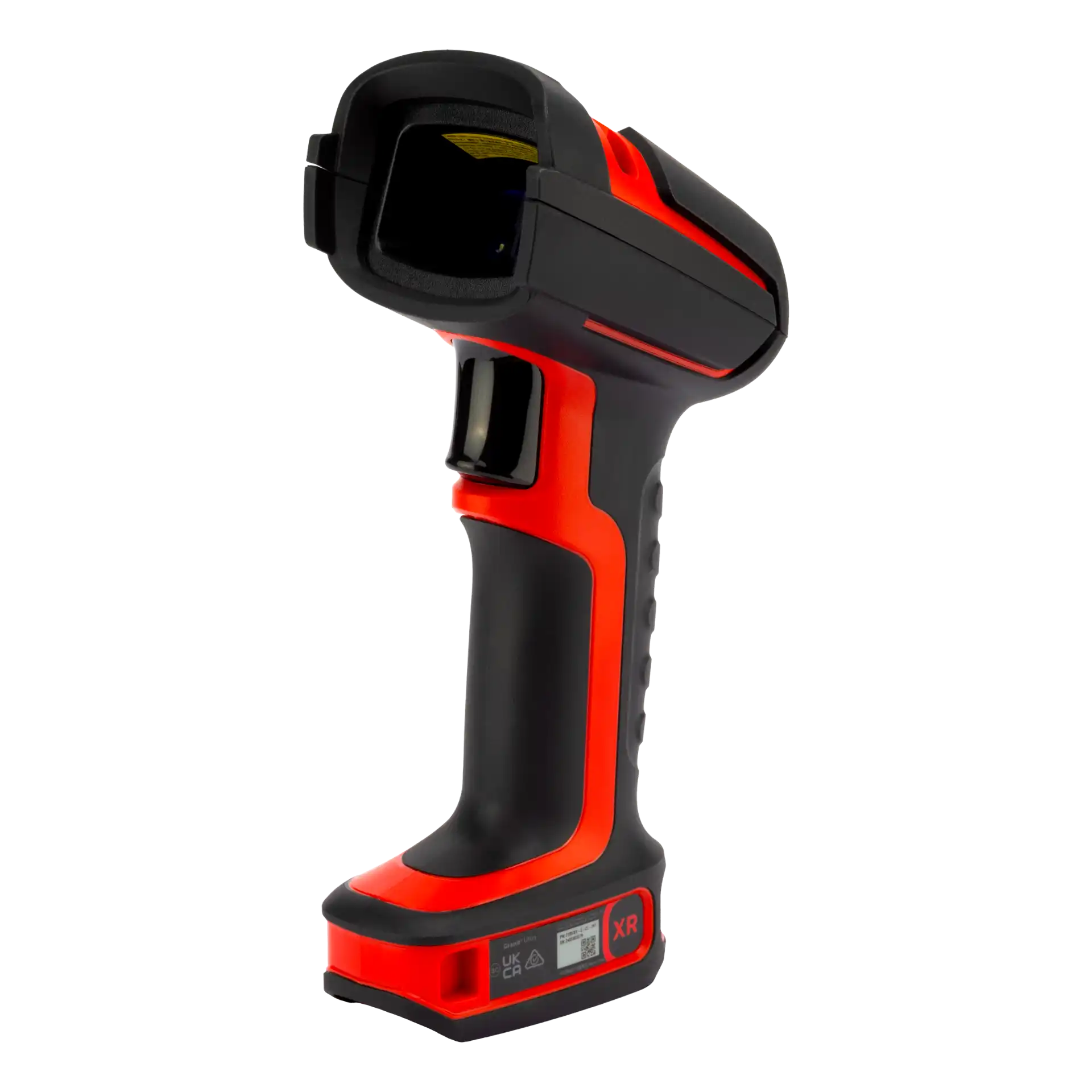 Barcode-Scanner Honeywell Granit Ultra 2105i XR in rechter Frontansicht mit Scanfenster, Auslöser und schwarzem Griff mit roten Akzenten