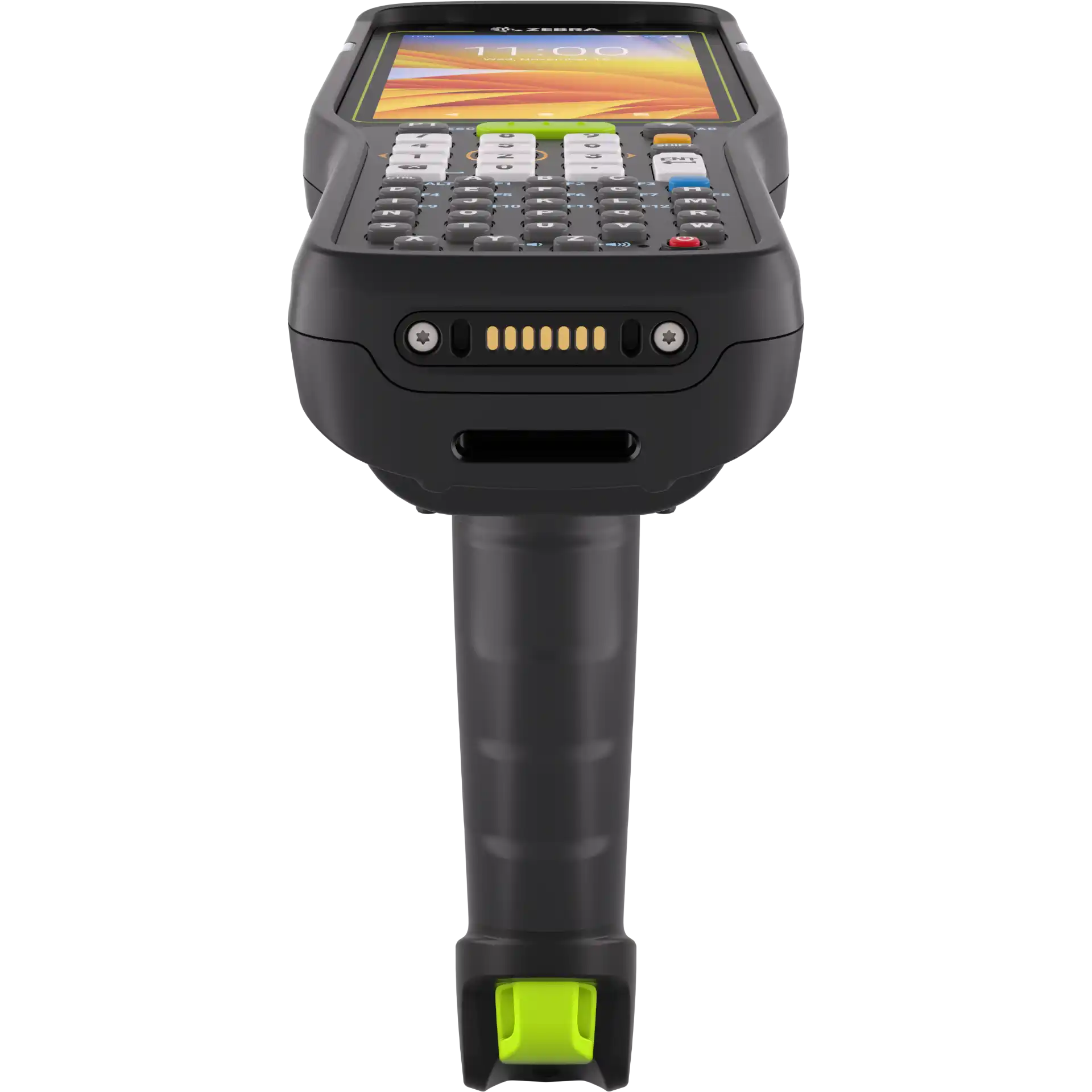 MDE GAMDE Gerät Zebra MC3400/MC3450 mit Pistolengriff von hinten, Griff und Gehäuse mit Tasten sichtbar.erät Zebra MC3400/MC3450 von hinten, Griff und Gehäuse sichtbar.