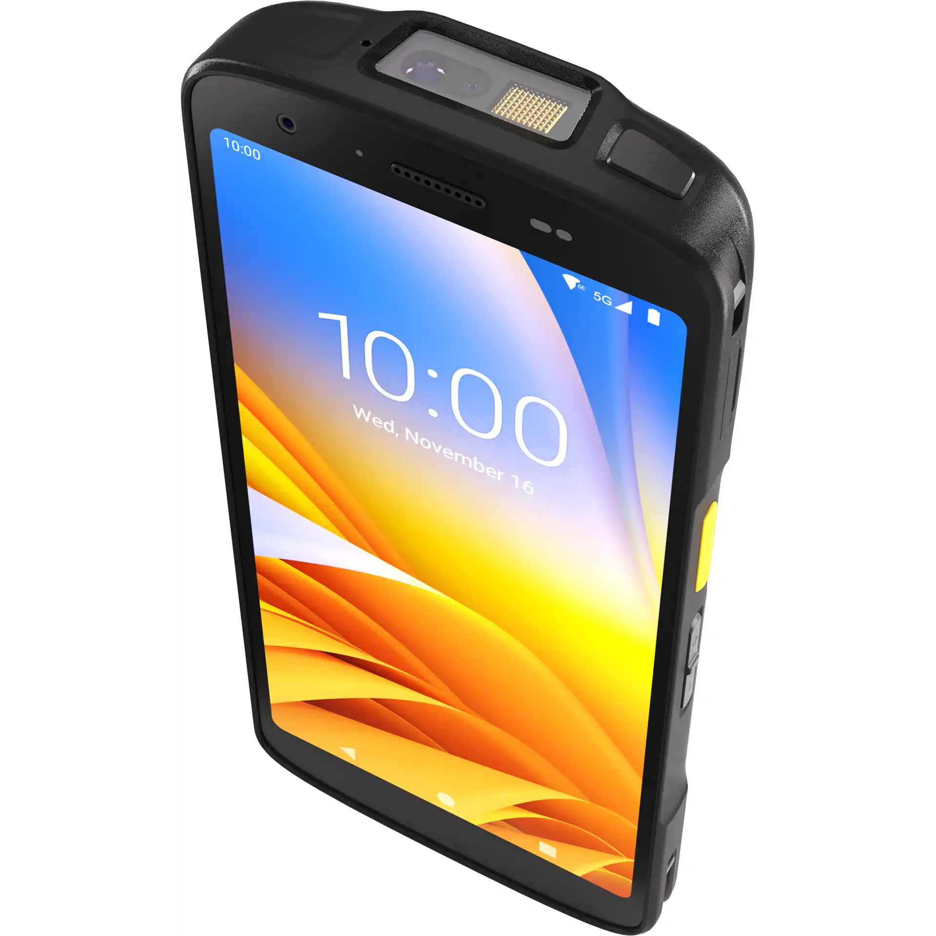 Zebra TC22/TC27 MDE Gerät, seitliche Frontansicht rechts oben, Display eingeschaltet, Tasten und Kamera sichtbar.