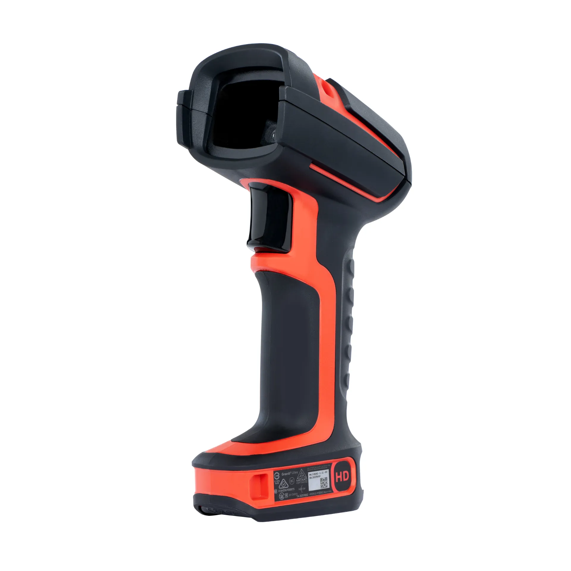 Barcode-Scanner Honeywell Granit Ultra 2105iHD schräg von vorn rechts mit Scanfenster, Auslöser