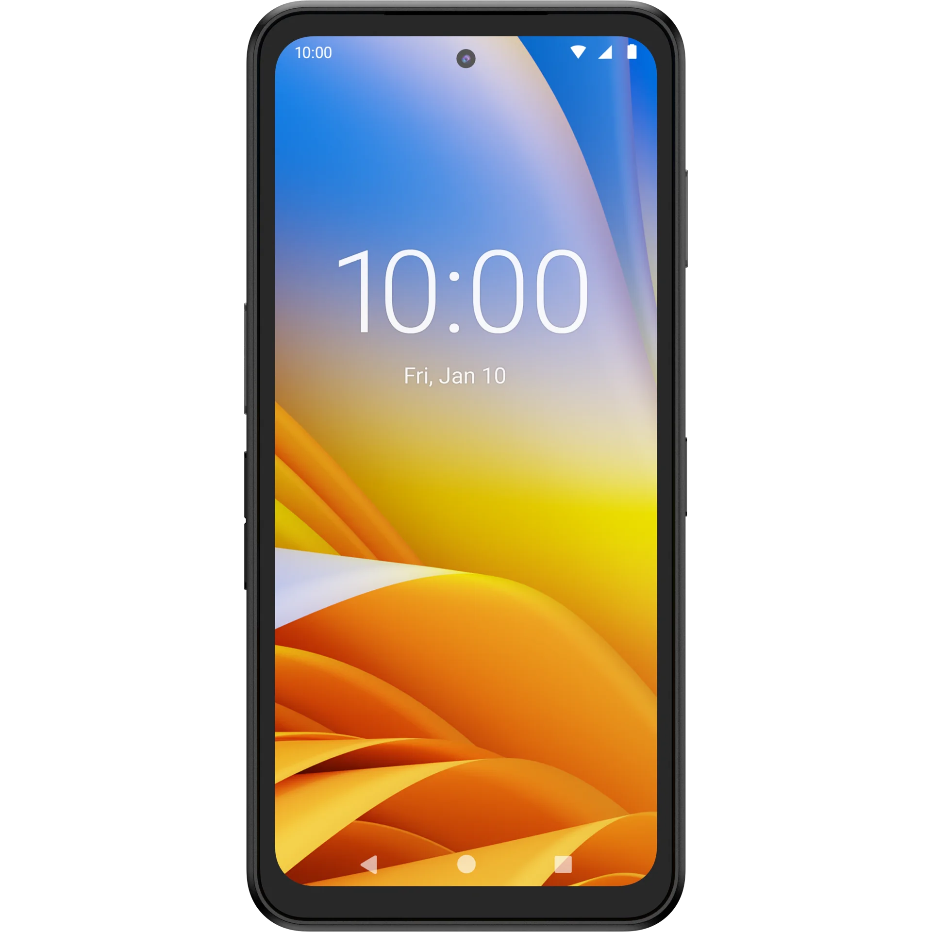 Zebra EM45-RFID MDE Gerät von vorne, Display eingeschaltet, Selfie-Kamera oben mittig sichtbar.