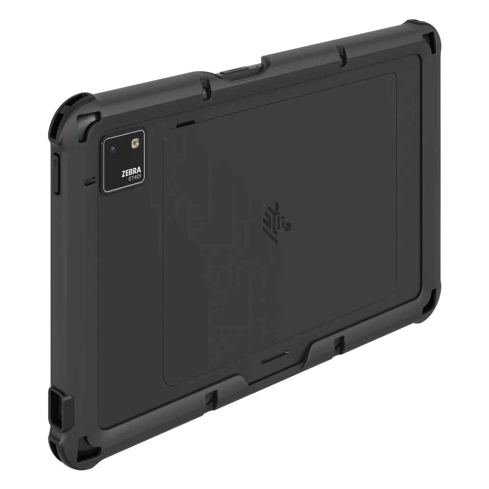 Tablet Zebra ET401, 10-Zoll – Rückseite links, Kamera und Schutzhülle sichtbar